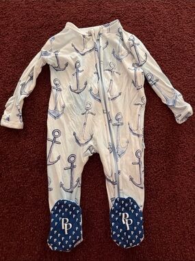 Newborn Posh Peanut Anchor Print One-Piece Footed Sleeper - Blue ⚓️